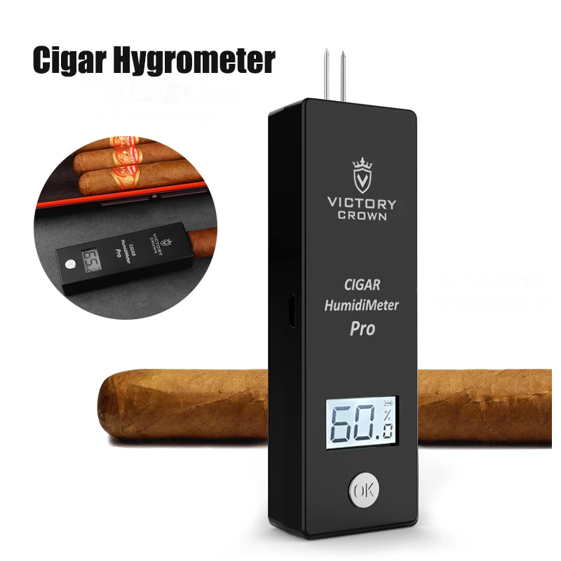 Cigar Moisture Meter Hygrometer Digital USB Pocket Cigarettes Damp Detector Density Digital Smoking Humidity LCD Probe Tools