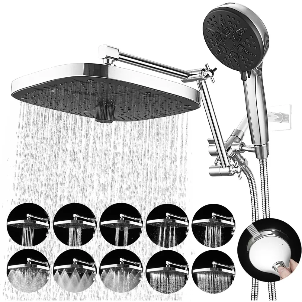 10 Inch Rain Shower Head with Handheld Spray (10+9 Settings), High-Pressure Rainfall Shower Head Combo with 3-Way Diverter