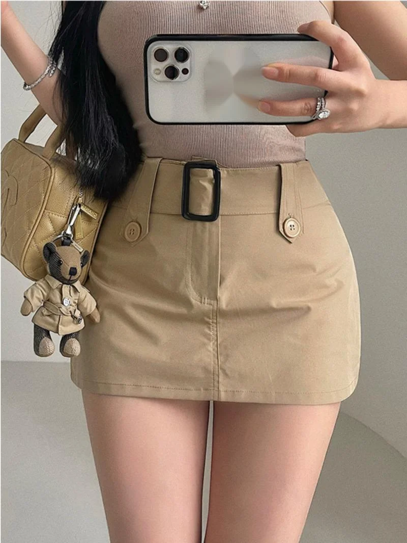 

Spicy Girl High Waisted Slim Belt Safety Skorts Work Clothes Half Length Skirt Short Fashion Sexy Women Skirts A7MQ