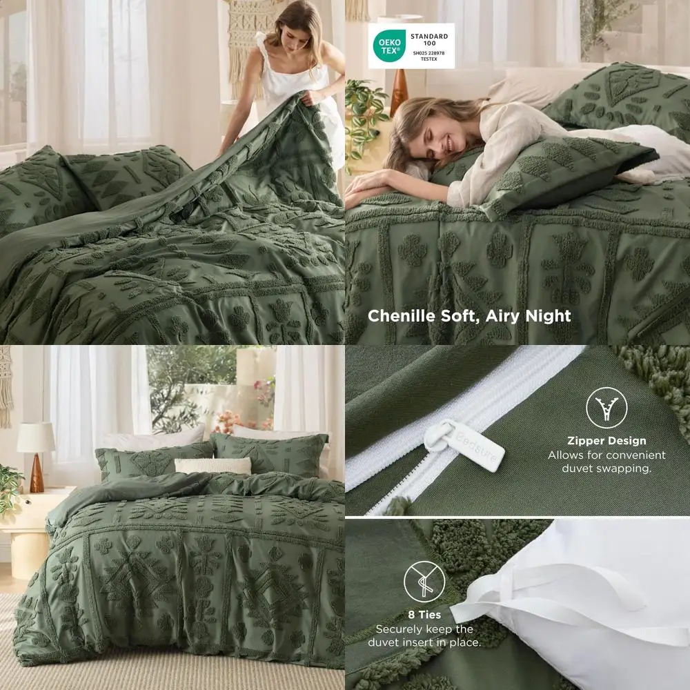 

Комплект постельного белья King Size в богемном стиле - оливково-зеленый, комфортный и элегантный, моющийся, всесезонный, с 1 пододеяльником и 2 наволочками.