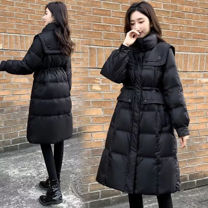 

2025 New Down Cotton Jacket For Women Autumn Winter Long Korean Slim Loose Puffer Coat Ladies Fashion Thicken Warm Black Parkas