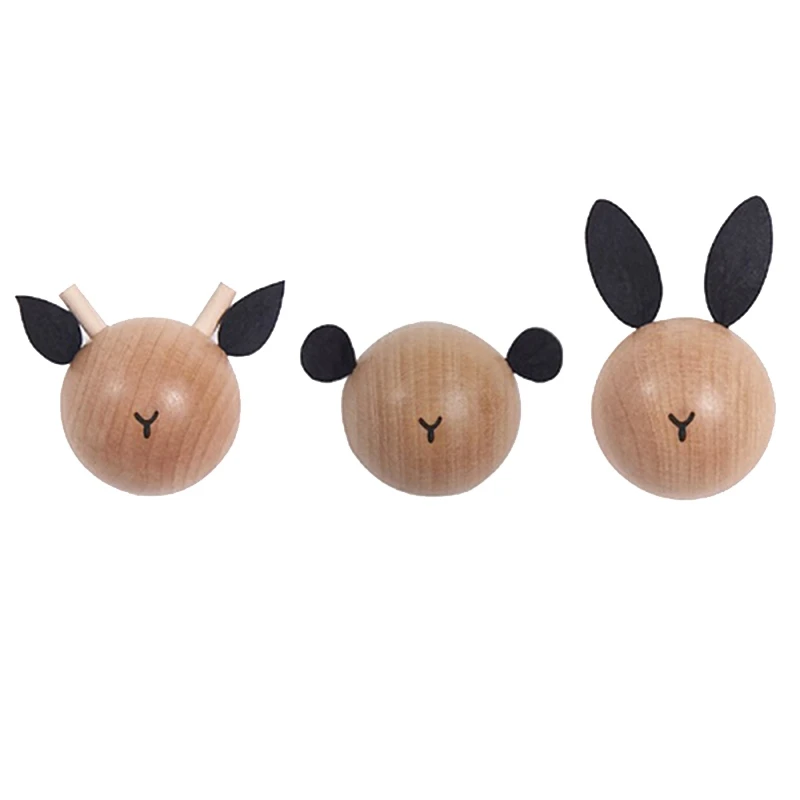 Children's Room Decoration Wooden Coat Hook Cartoon Animal Head Wall Hooks Kindergarten Deer/Bear/Rabbit Hook