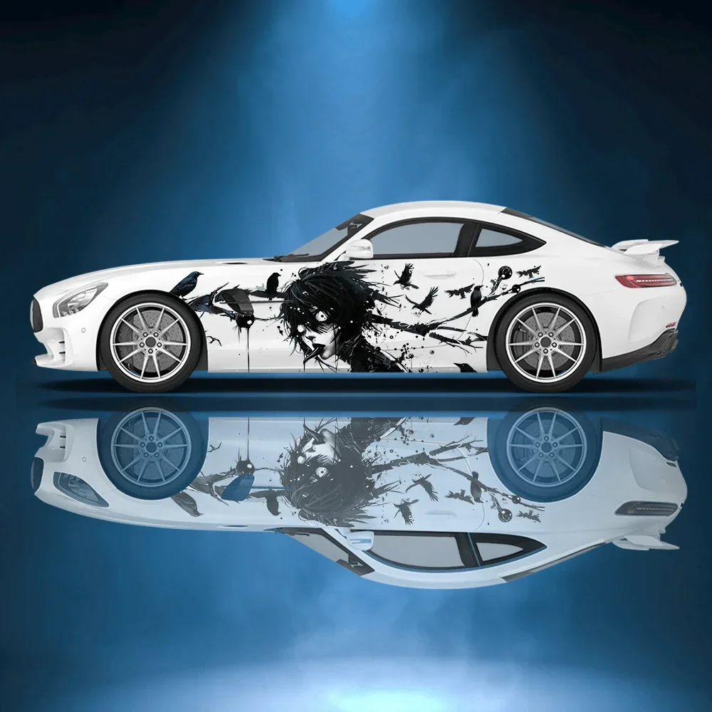 

Dark Anime Crow Man Print Car Side Sticker Decoration Protection, Waterproof Self-adhesive Decal Auto Accessories Wrap Cover