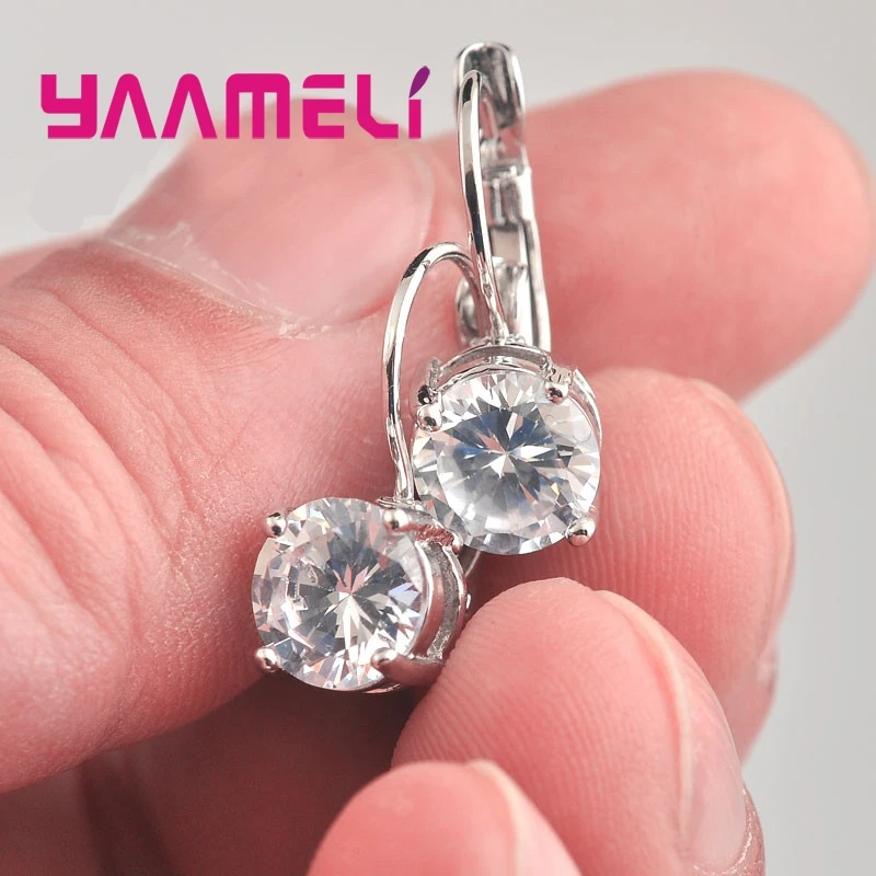

Классические серьги-кольца из стерлингового серебра 925 пробы с 4 когтями и кубическим цирконием для женщин и девочек, модные ювелирные изделия для свадебной вечеринки, подарки