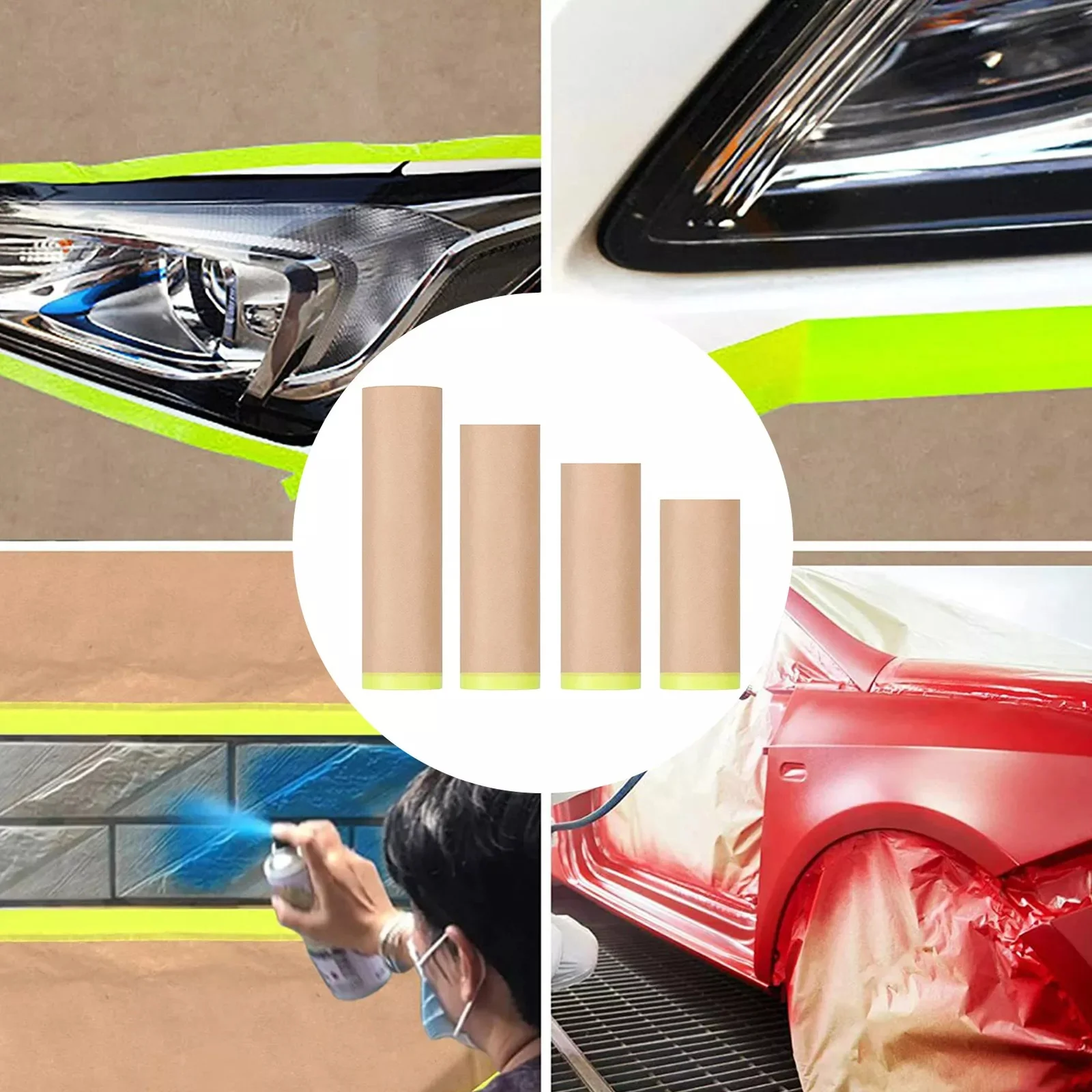 Pre-Taped Masking Paper Painting Tape Drape Painters Paper Paint Adhesive Protective Paper For Covering Skirting Frames Car Body