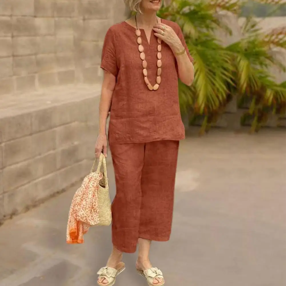 

Ladies Casual Suit Stylish Women's Cotton Linen Summer Suit with Wide Leg Pants Casual Loose Fit Two Piece for Ladies for Summer