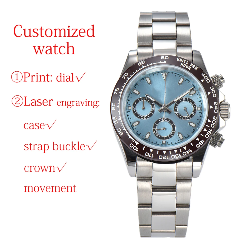 Customized Men\'s Watch 39.2mm DTN VK63 Movement Panda Three Eye Quartz Watch Sapphire Glass Timing Code Electric Watch