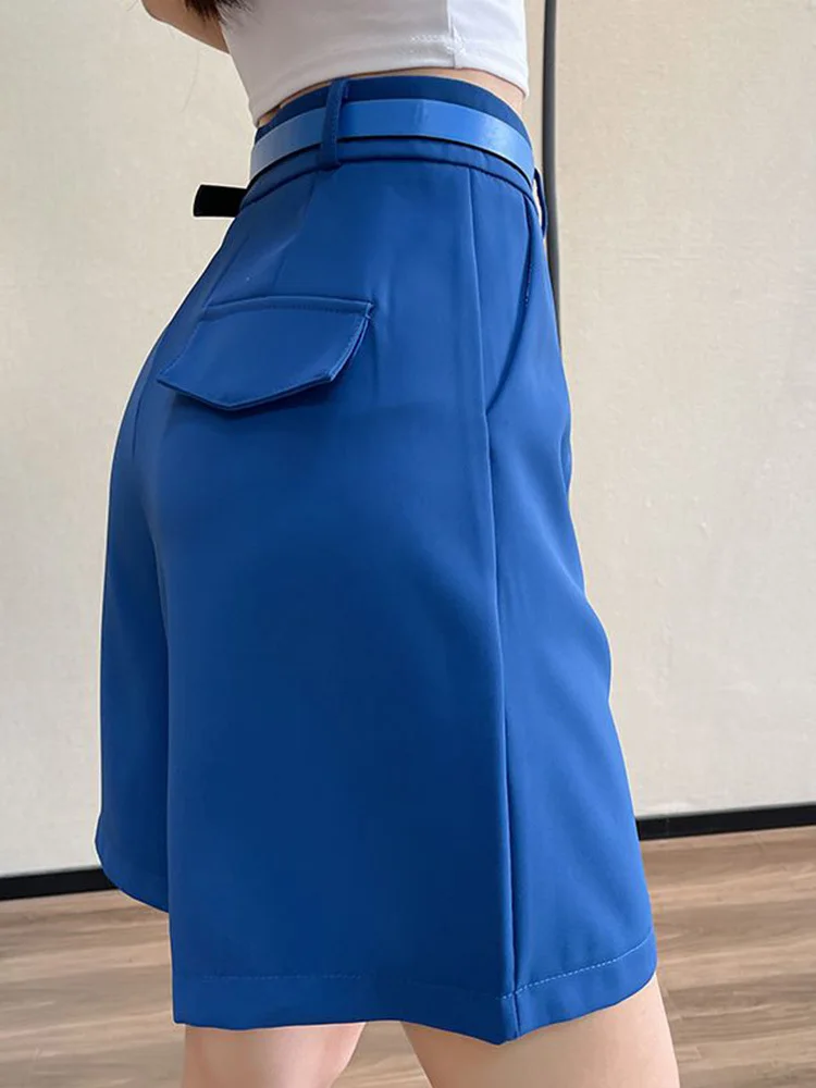 

Casual Loose Wide Leg Shorts Women High Waist Single Button Solid Ladies Straight Shorts Spring Summer Half Pants Femal