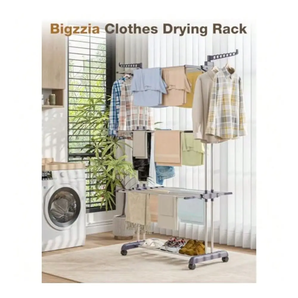 Drying Rack Folding Drying Rack Clothing 4 Tier Clothes Horses Rack Stainl Steel Laundry Drying Rack With Two Side Wings Grey