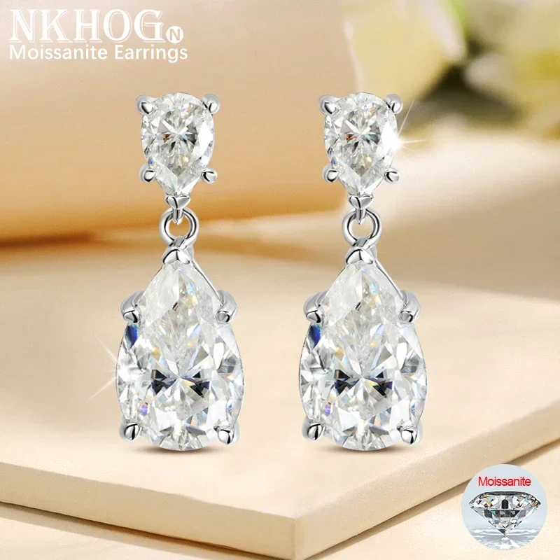 NKHOG 7cttw Full Moissanite Water Drop Earrings S925 Sterling Silver For Women Pear Cut Diamond Ear Drops Fine Jewelry Gifts GRA