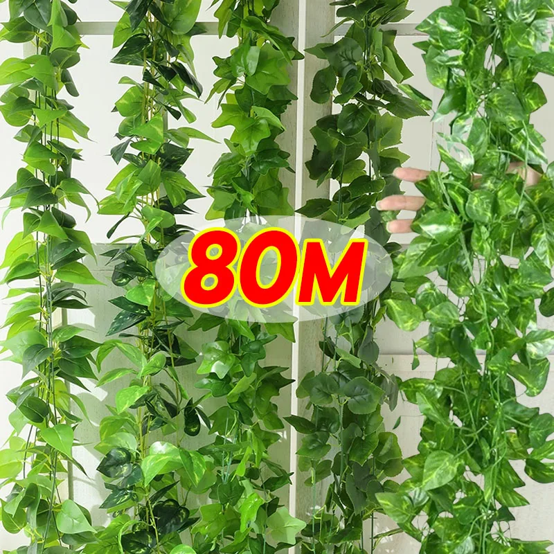 Guirnalda de vid de hiedra con hojas verdes artificiales de 2/80M, plantas de hojas falsas, enredaderas colgantes de ratán para decoraciones para fiesta de boda en el hogar