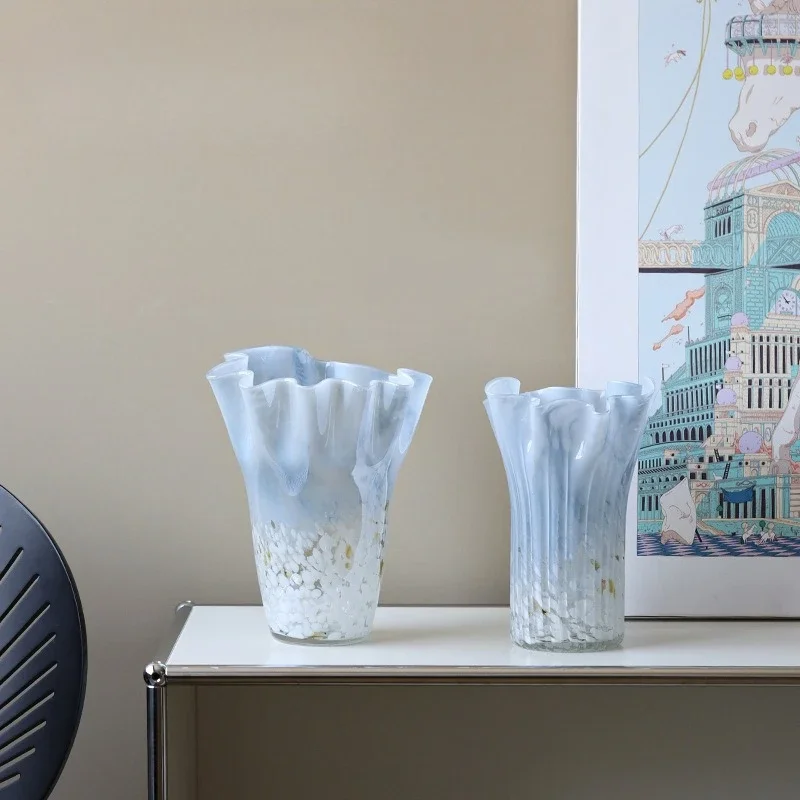 Light blue gradual change polka dot handmade hydroponic cabbage glass vase home decoration flower