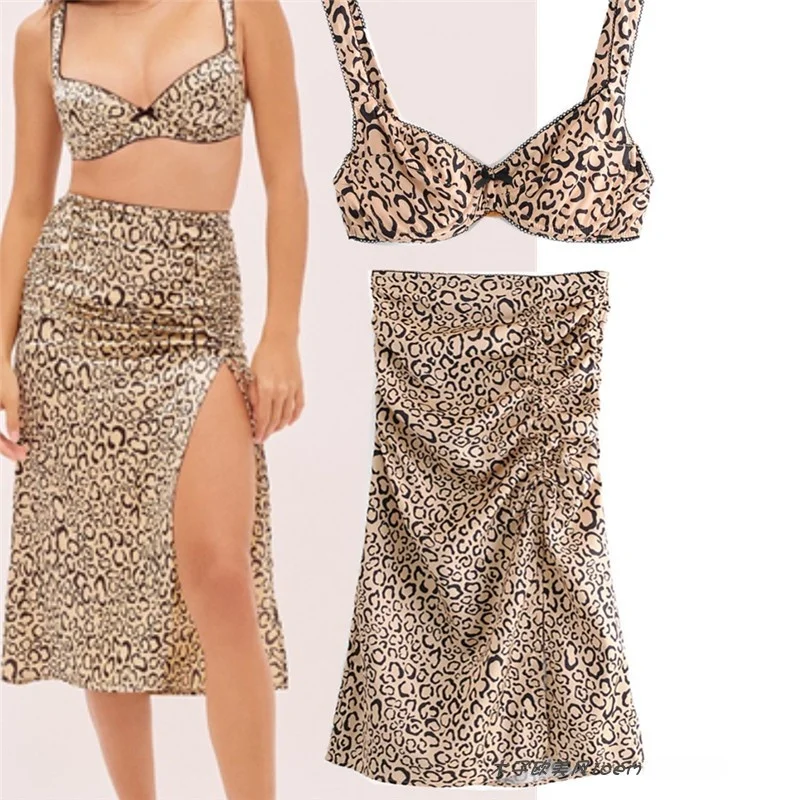 

Весна 202, топ на косточках с леопардовым принтом, небольшой топ с нерегулярными завязками, комплект с юбкой, женская мода