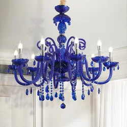 Modern Blue Color Crystal Chandelier Deco Pendant for Dining Room Lamp Household Light Clothing Store Bedroom Lighting Fixtures