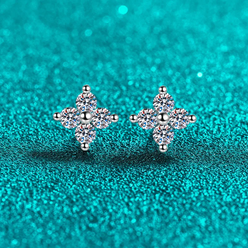 JECIRCON 925 Sterling Silver Full Moissanous Earrings for Women Simple Stars Personalized High-end Studs PT950 Gold Fine Jewelry