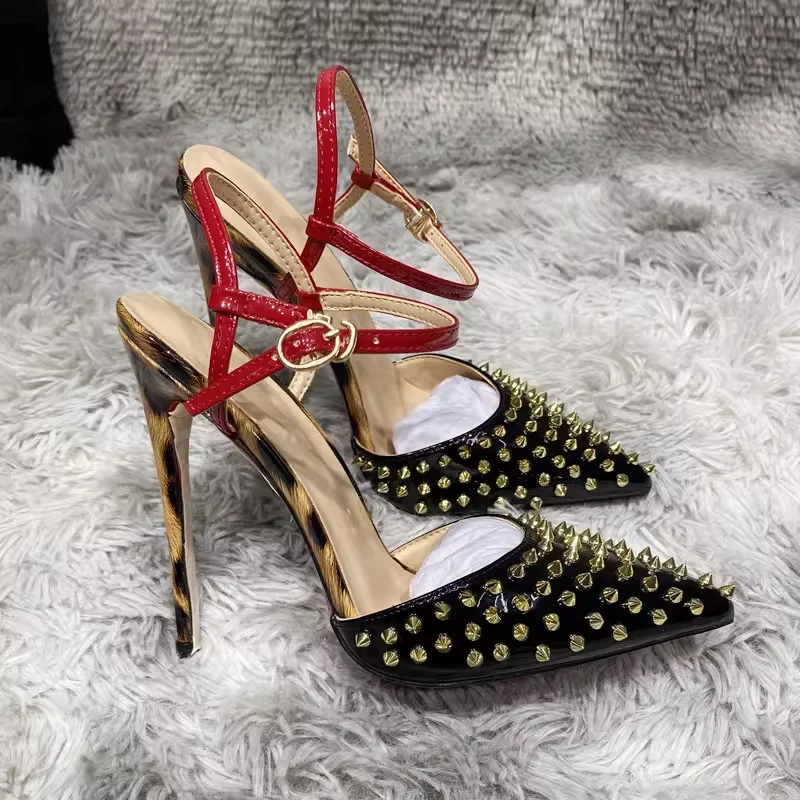 Yuejinlong Sexy Leopard Print 12cm High Heels Pointed Toe Fashion Sandals Stiletto Performance Show Pumps Plus Size 2026