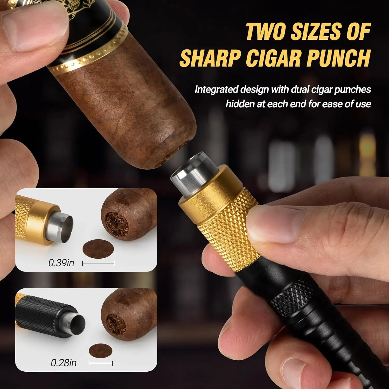 4-in-1 Cigar Draw Enhancer Tool Kit with Cigar Punch Tool,Twin Nubber,Stainless Steel Cigar Double End Punch