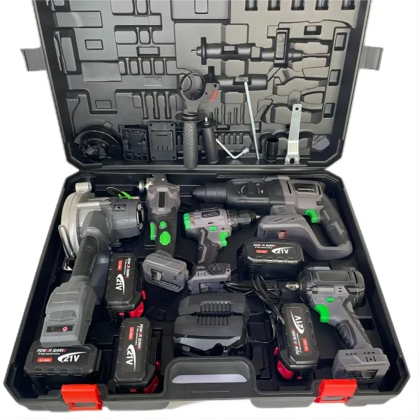 

Оптовая продажа 5 в 1, серый набор инструментов, гаечный ключ, ударная дрель, угловая шлифовальная машина, молоток, циркулярная пила, бесщеточный набор электроинструментов