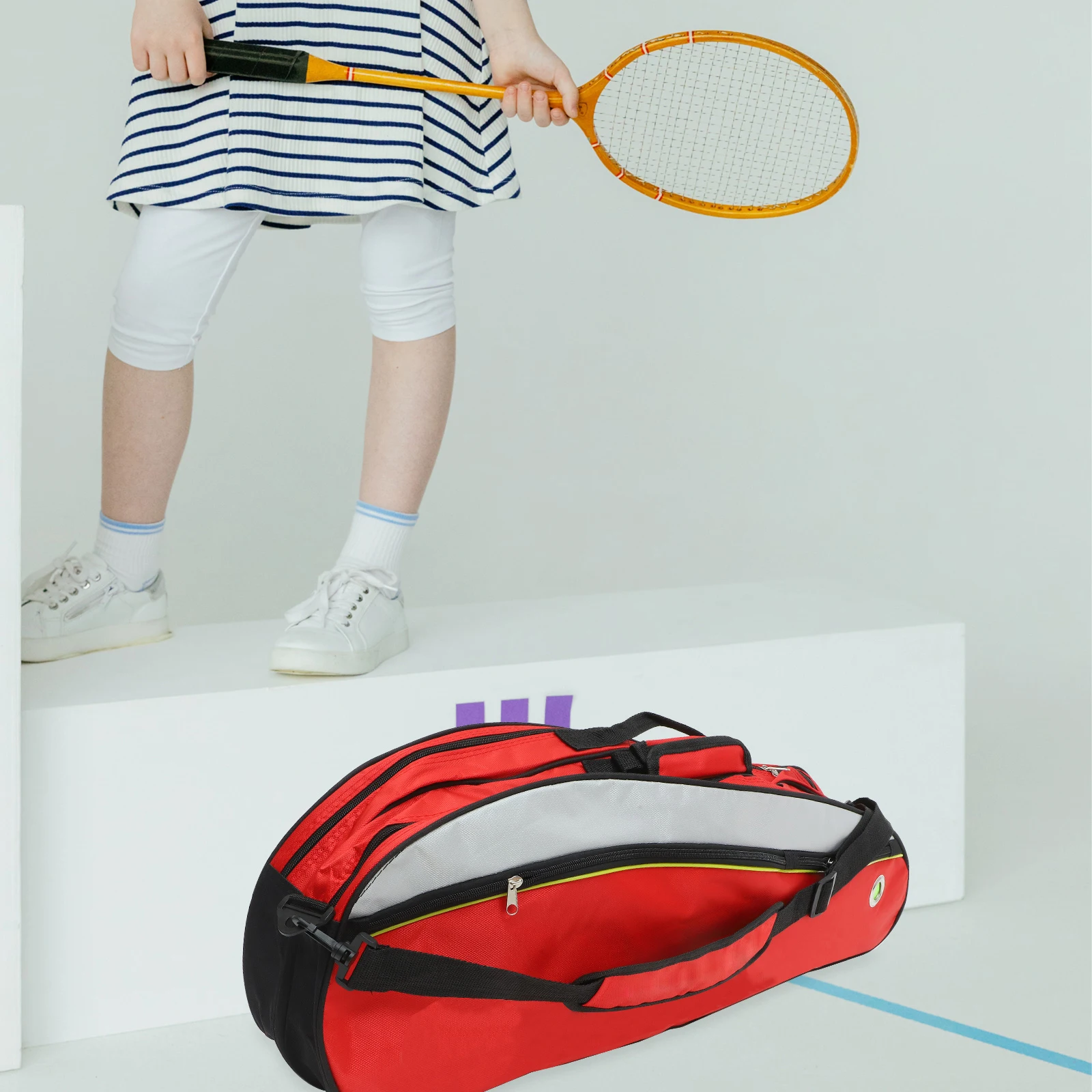 

Racket Backpack Large Capacity Outdoor Sports Badminton Pouch Red Multi Layer Sports Bag Portable Outdoor Pouch Container