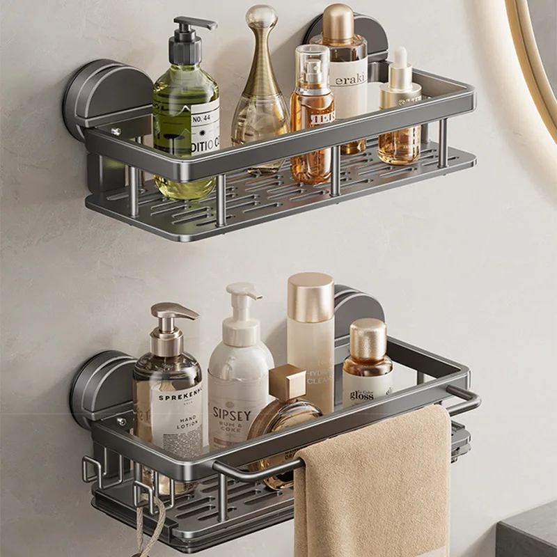 Saugnapf-Badezimmerregal ohne Bohren, Wandmontierte Shampoo-Flaschenhalterung, Duschablage, Toiletten- und Küchen-Aluminium-Aufbewahrungsregal