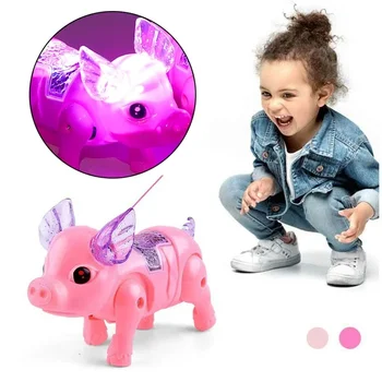 Brinquedo de porco elétrico fofo com luz musical infantil cor rosa brinquedo eletrônico engraçado brinquedos de presente de aniversário para crianças