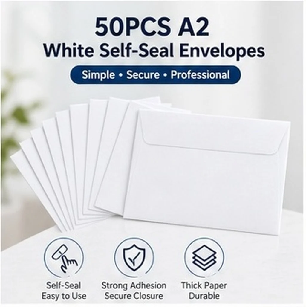 50Pcs White Paper Envelopes Self Seal A2 Letter Size for Wedding Invitations Greeting Cards Business Mailing Blank Envelope