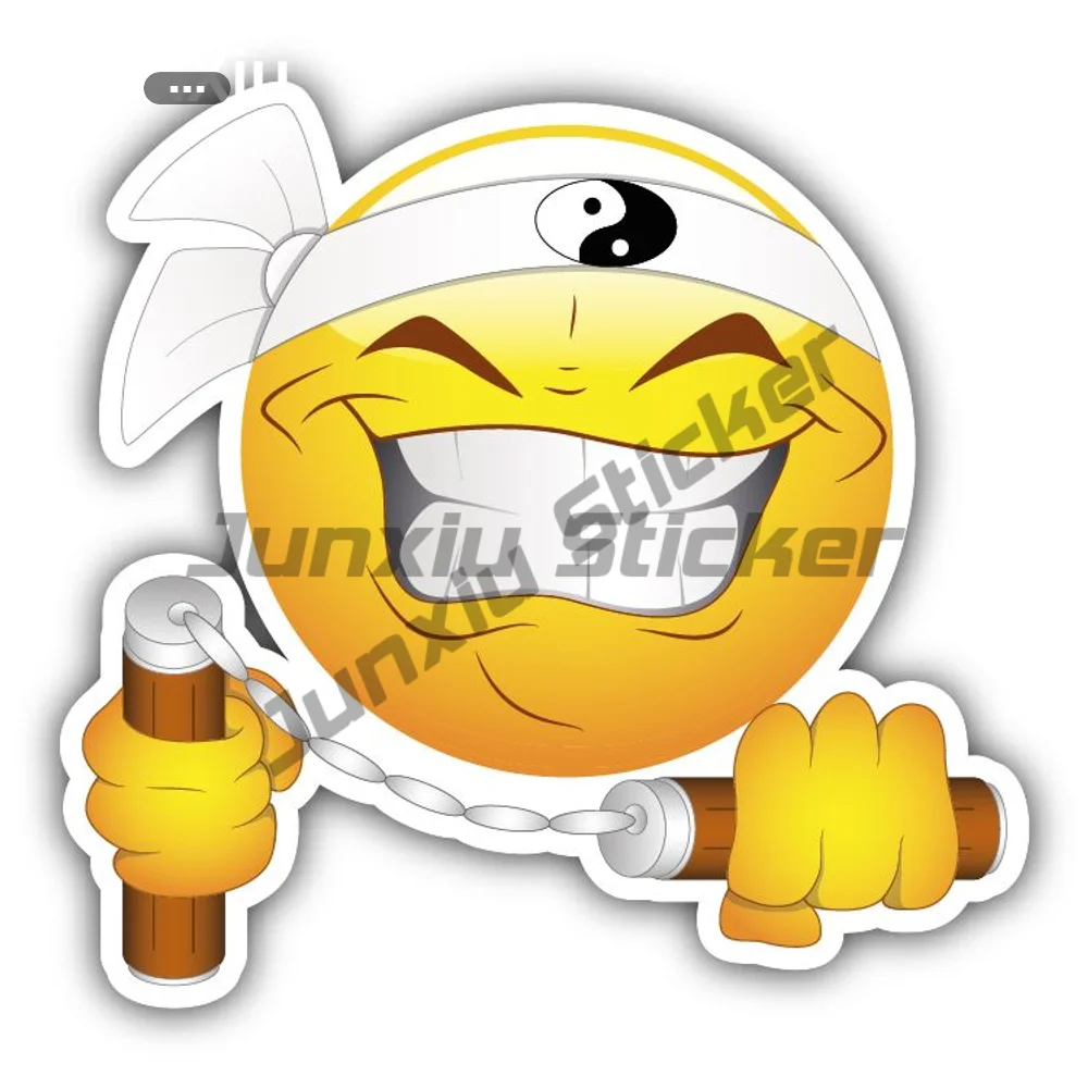 

Smiley Japanese Nunchak Ninja Sticker Car Bumper Window Phone Trunk Guitar Cover scratches Exterior Decor Decal Adventure Motorc
