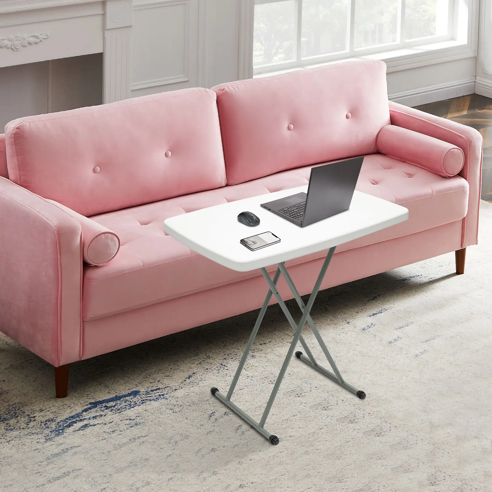 

Rectangle Plastic+ Steel Frame Folding Card Table Lifter Desk 8 Level Height Adjustable And Foldable