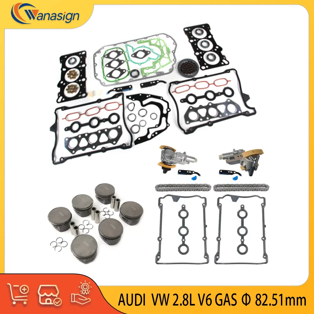 AUTO Engine Gaskets Rebuilding Overhaul Kit Timing chain Kit Piston kit For AUDI VW Passat A6 S6 1996-2005 2.8L 2.8 L T AHA ATQ