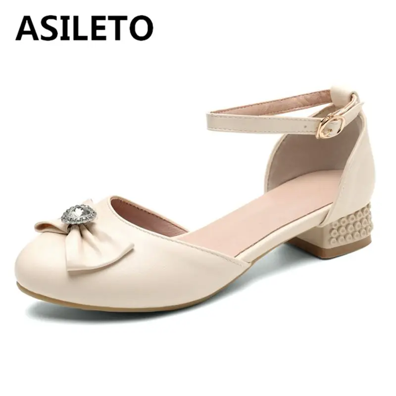 

ASILETO Princess Girls Sandals 28 29 30 Round Toe Low Heels 2.5cm Buckle Strap Bowknot Plus Size 42 43 Daily Soft Summer Shoes