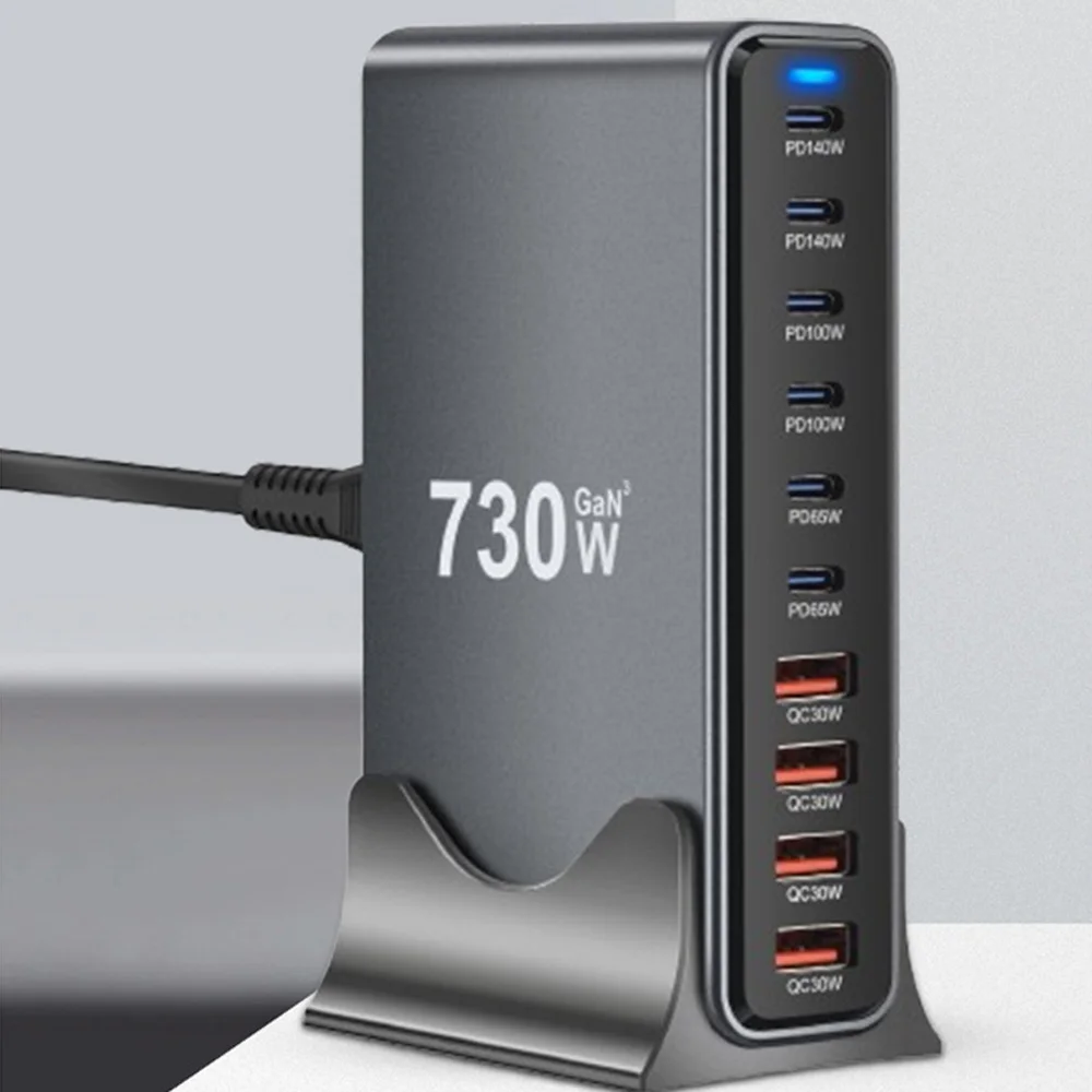 New 730W GaN 10-Port Fast Charger Dual 140W PD3.1 USB C Fast Charging Station for iPhone 16 Samsung MacBook Laptop Wall Charger