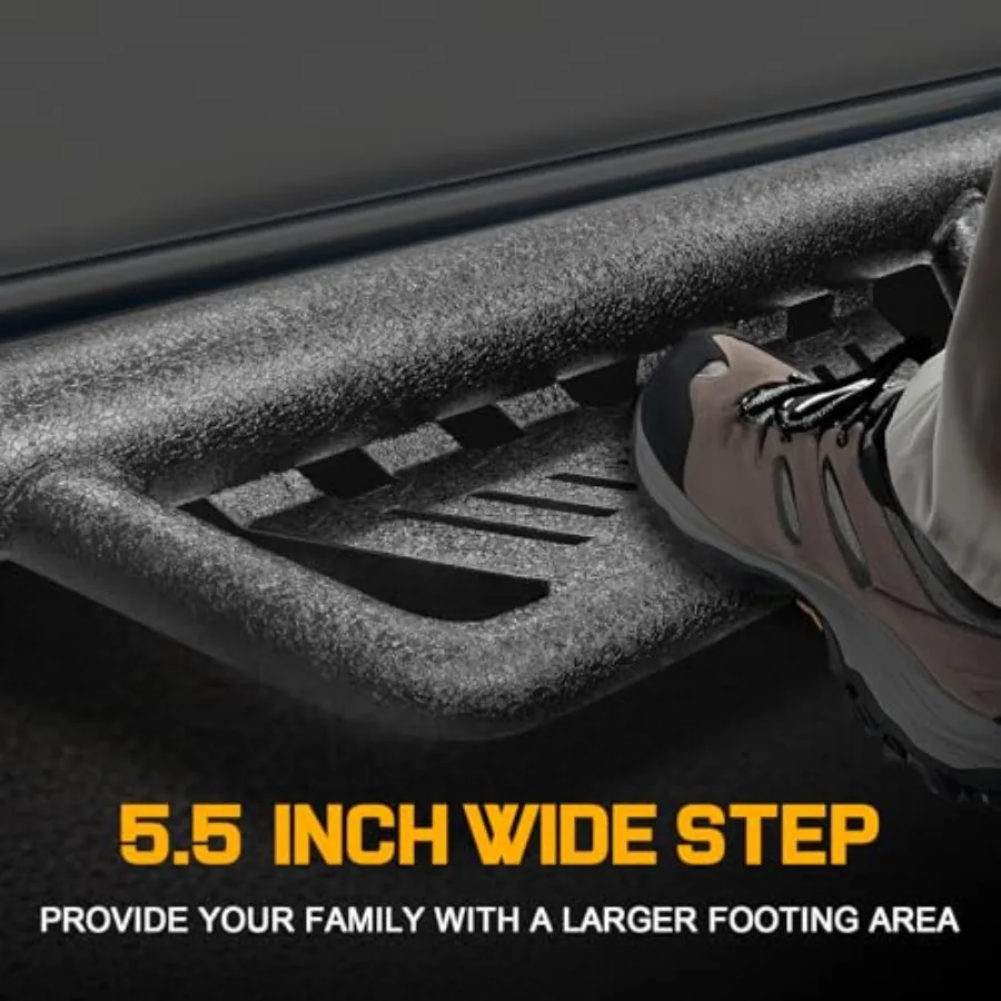 خطوات جانبية منسدلة 5.5 بوصة لـ 2025 2026 Toyota 4Runner بدون تنانير جانبية قطعة واحدة قضبان خطوة سوداء مصنوعة من الفولاذ الكربوني #6