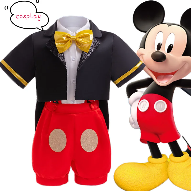 

Милый детский комплект из трех предметов с Микки Диснеем, фестиваль, вечеринка, косплей, сценический костюм, платье, костюм на подтяжках