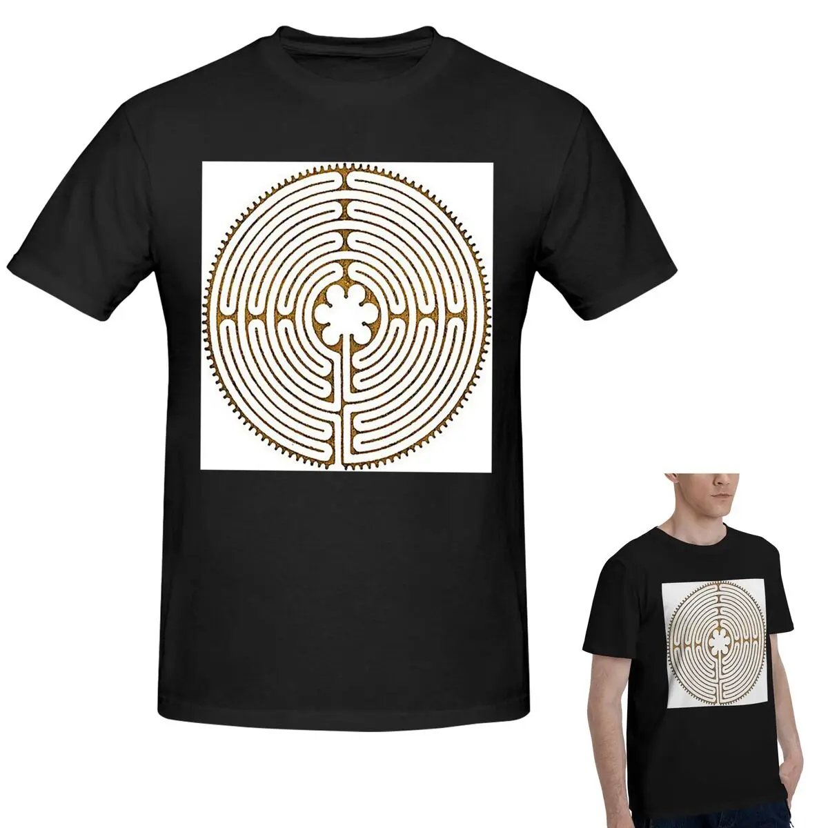 

Хлопковая футболка с символом Chartres Labyrinth Metal Gold в античном стиле, мужская модная футболка большого размера, мужские рубашки с круглым вырезом, топы