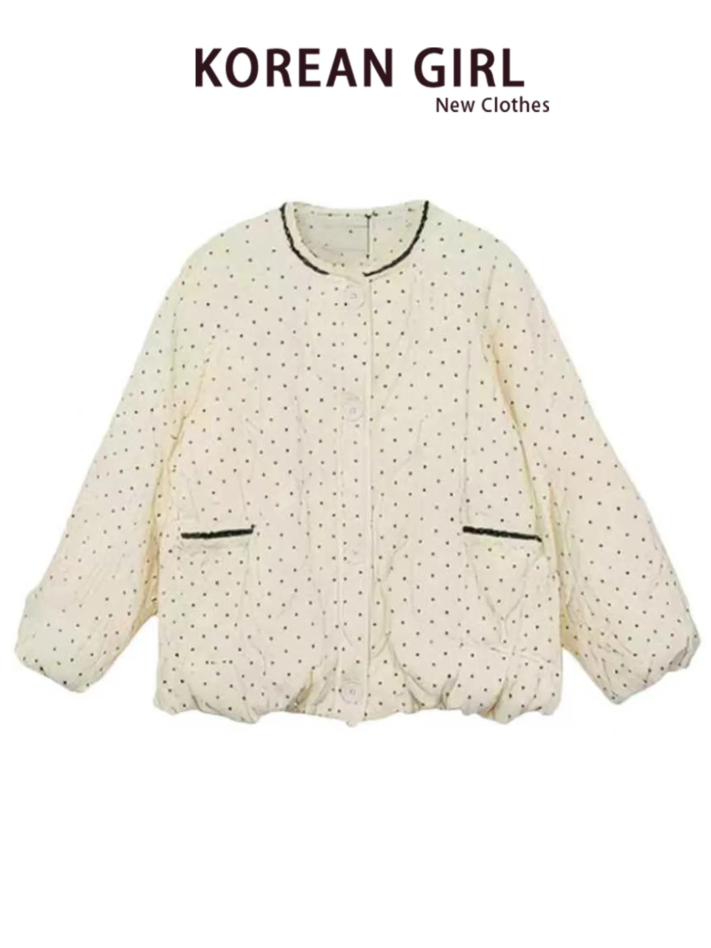 Korean Style Fufu Corduroy Polka Dot Thickened Cotton Coat Women Winter Warm Cold Proof Bread Style Outerwear Long Sleeve rou...