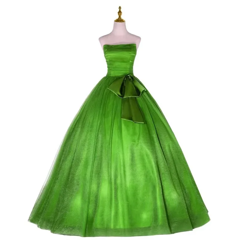 Emerald Green Tulle Strapless Pleats Quinceanera Dress Strapless Sleeveless Ball Gowns Sweet 16 Dresses Formal Party Prom Dress