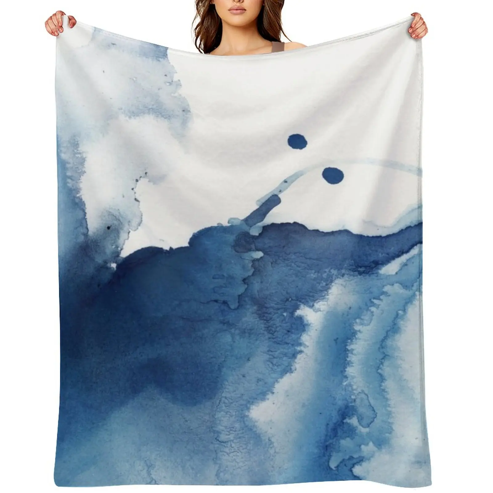 

Indigo Blue Sea, Abstract Ink Painting Throw Blanket Winter beds Large Luxury Designer bed plaid Blankets