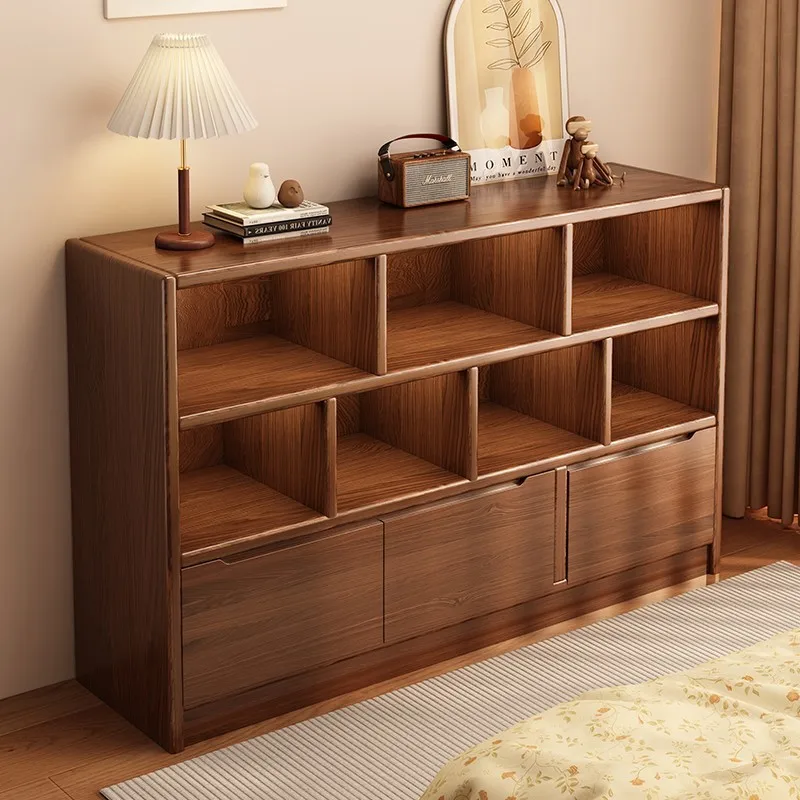 

Solid wood shelf floor-to-wall integrated low cabinet display small bookshelf
