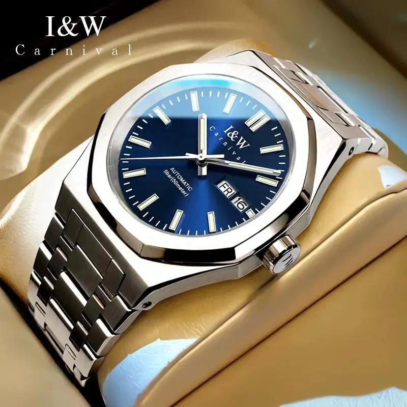 Carnival Brand I&W High-end Series Imported Movement Mechanical Watch Men 316L Stainless Steel Luxury Sapphire Automatic Watches