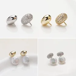 2PCS Oval Bean Ear Stud Inlaid Zircon Earrings 14K Gold Plated Jewelry DIY Making Supplies Accessories