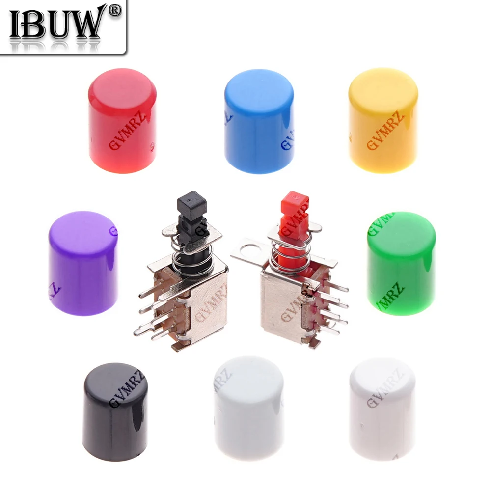 10PCS A03 6pins self-locking Yellow Green Black White Red Purple Grey Cap 6P PS-22F03 Directly key switch