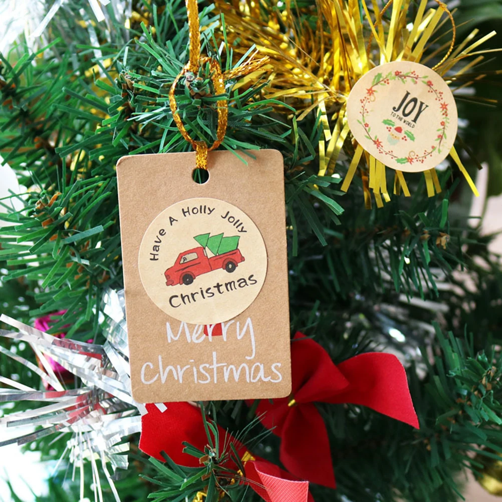 

240pcs Christmas Stickers Cartoon Labels Kraft Paper Hot Melt Glue Strong Adhesive Santa Claus Snowman Tree