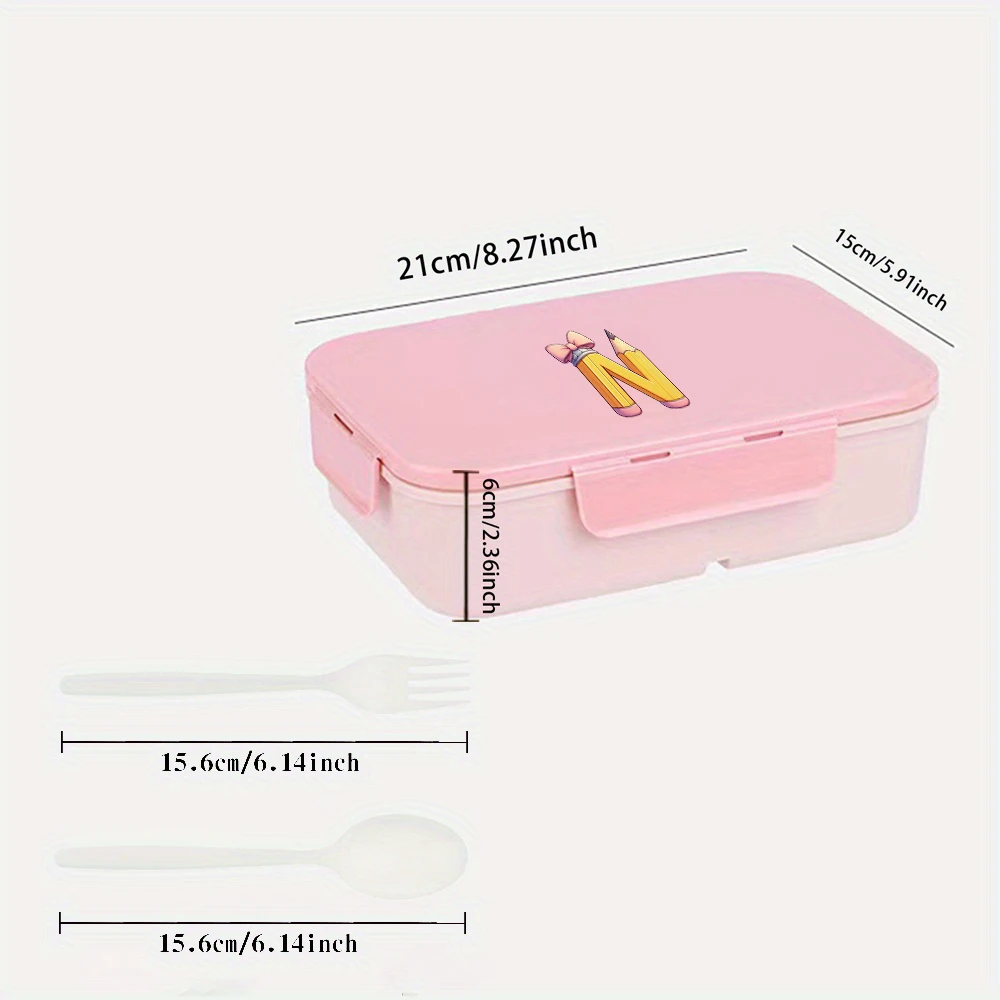 Portable Durable Bento Case Food Storage Container Dustproof Leak Proof Pencil Initial Name 26 Letters Pattern