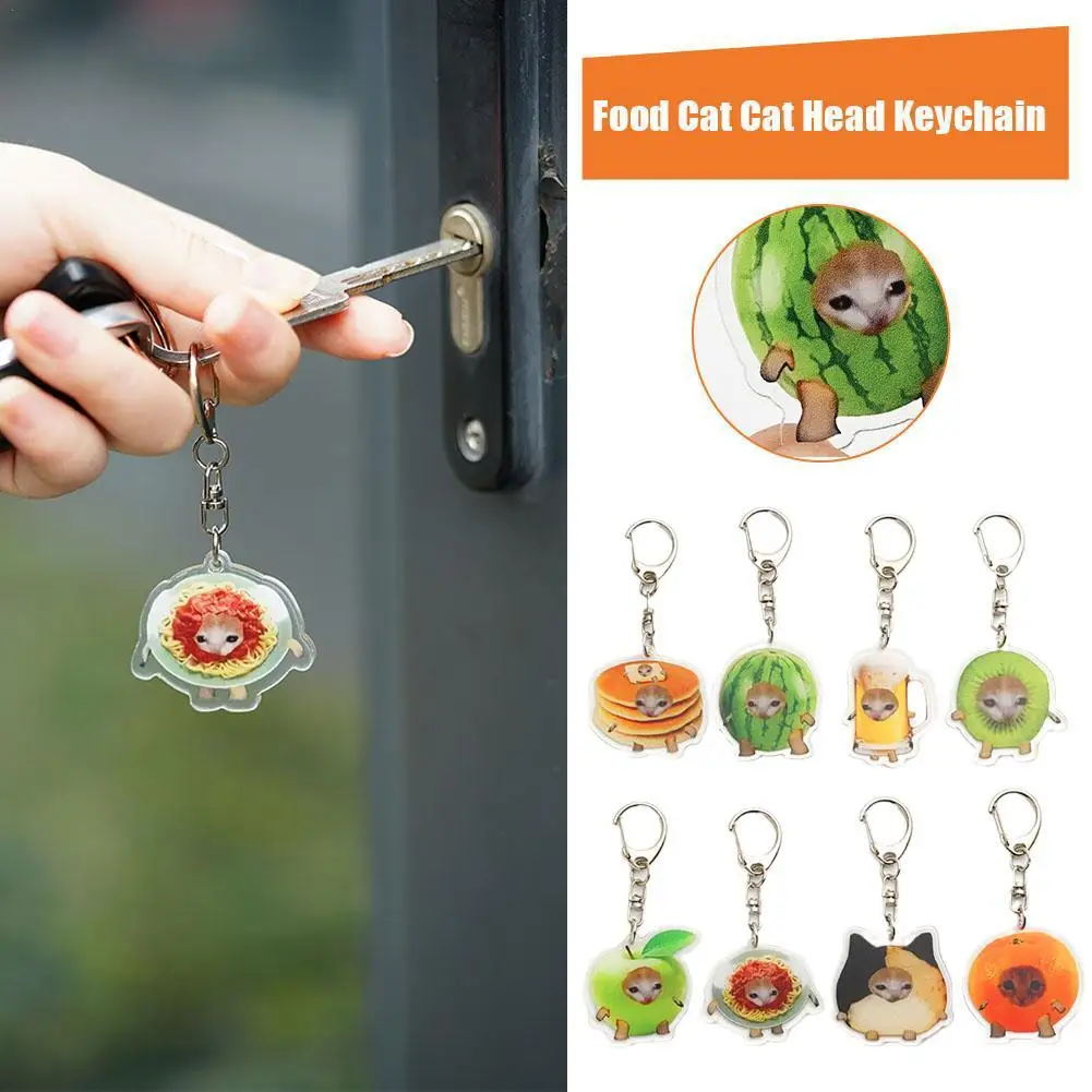 Funny Keychain Cat Head Expression Keychains Food Friut Keyring Car Backpack School Bag Pendant For Student Friends Family Gifts