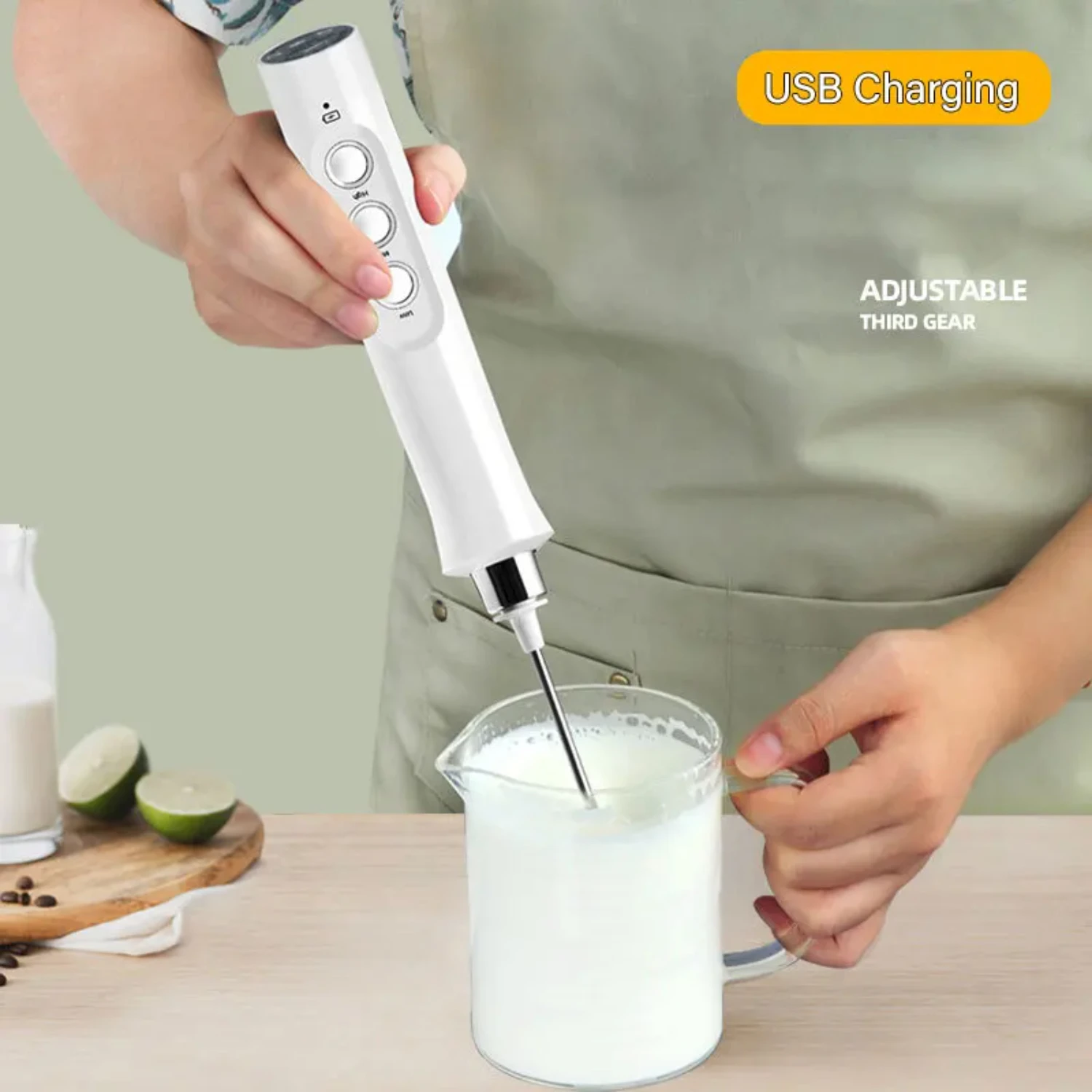 Convenient, versatile, and powerful 3-in-1 compact rechargeable handheld milk frother foam maker - Perfect for all coffee bevera