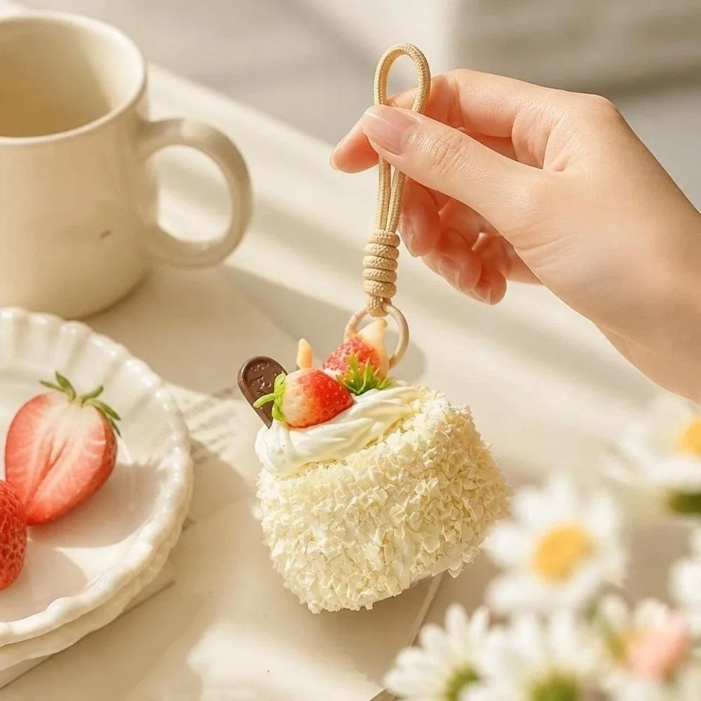 Creative Realistic Simulation Cake Keychain Chocolate Fruit Decoration Mousse Cake Pendant Strawberry Cream Cake Hanging Gift