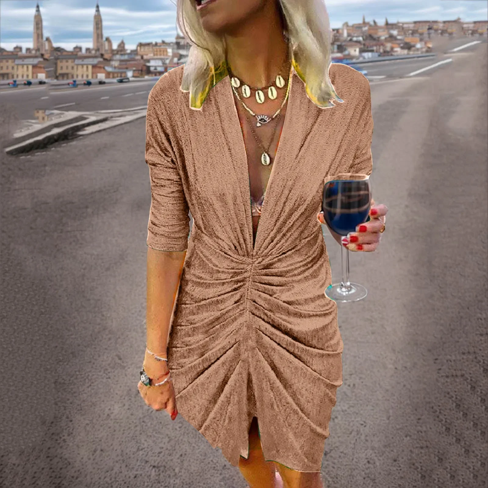 2024 sexy tiefe V-Ausschnitt drapiert Seide Party kleid Frauen neue elegante schlanke Schlitz Mini kleid Frühling Herbst lässig solide figur betonte Kleider