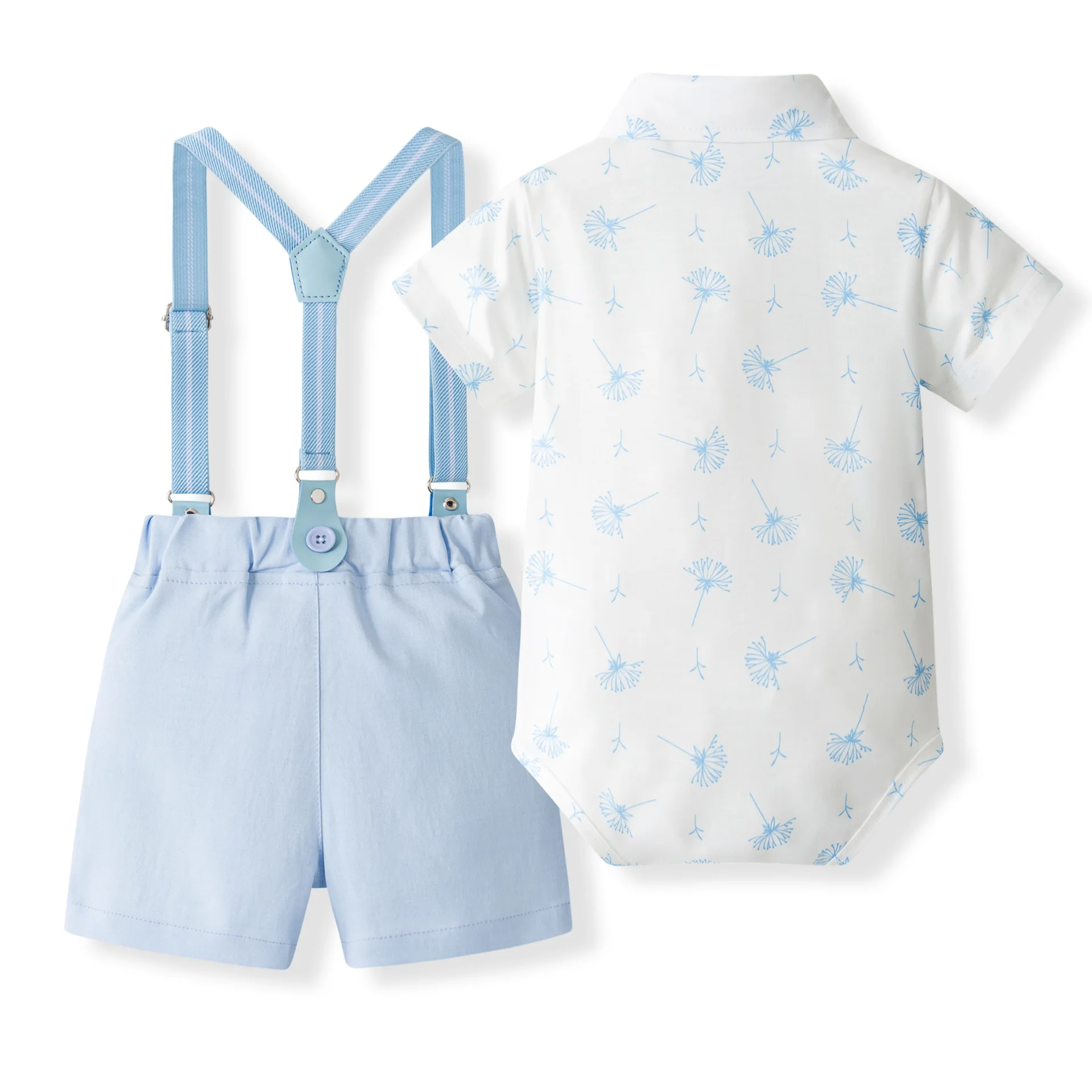 4Piece Set Summer Toddler Boy Outfits Korean Fashion Gentleman Print Short Sleeve Cotton Bodysuit+Shorts Baby Newborn Items B141