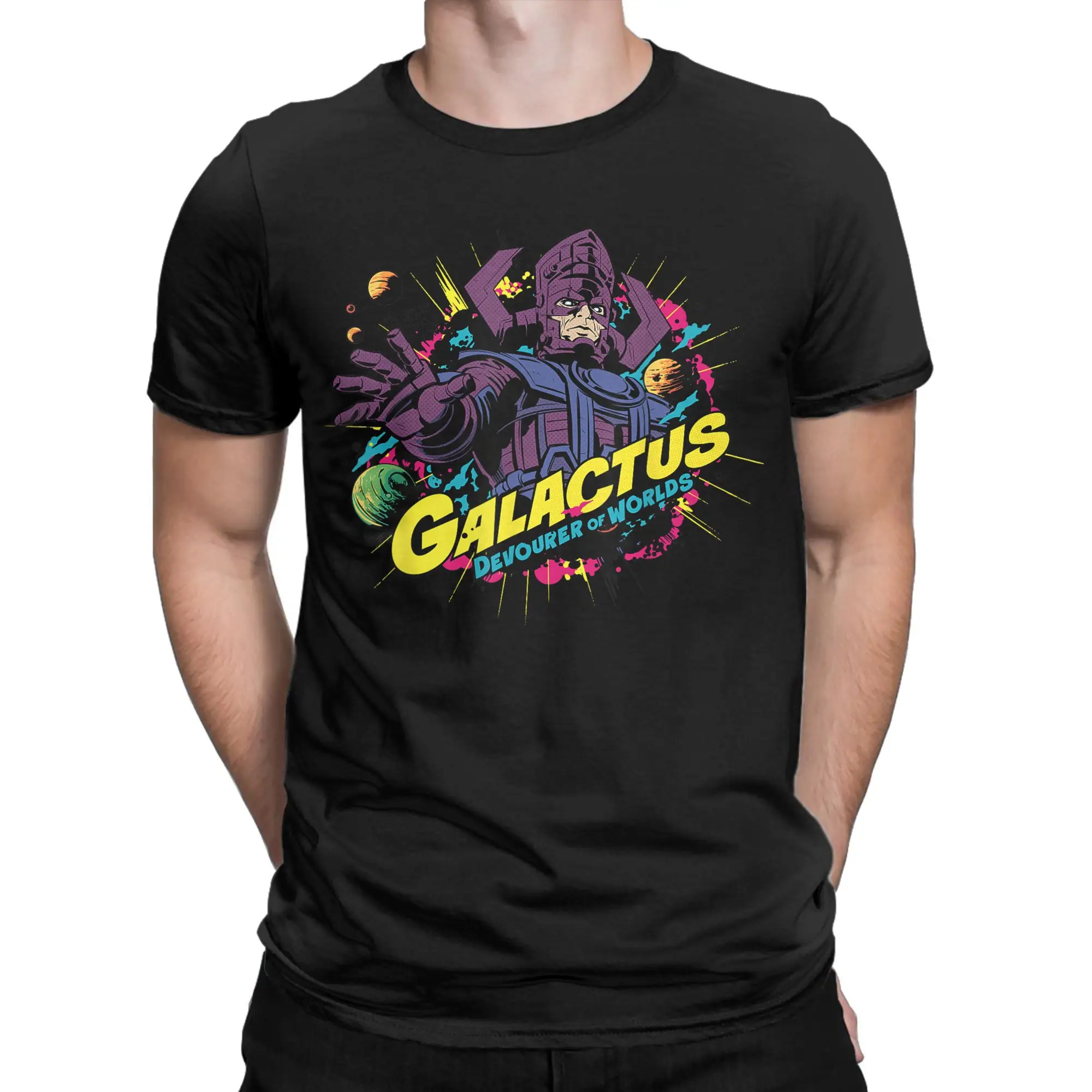 الرجال رائعة أربع خطوات الأولى Galactus تي شيرت الفن الهزلي الملابس القطنية الخالصة عادية قصيرة الأكمام تي شيرت الجرافيك تي شيرت