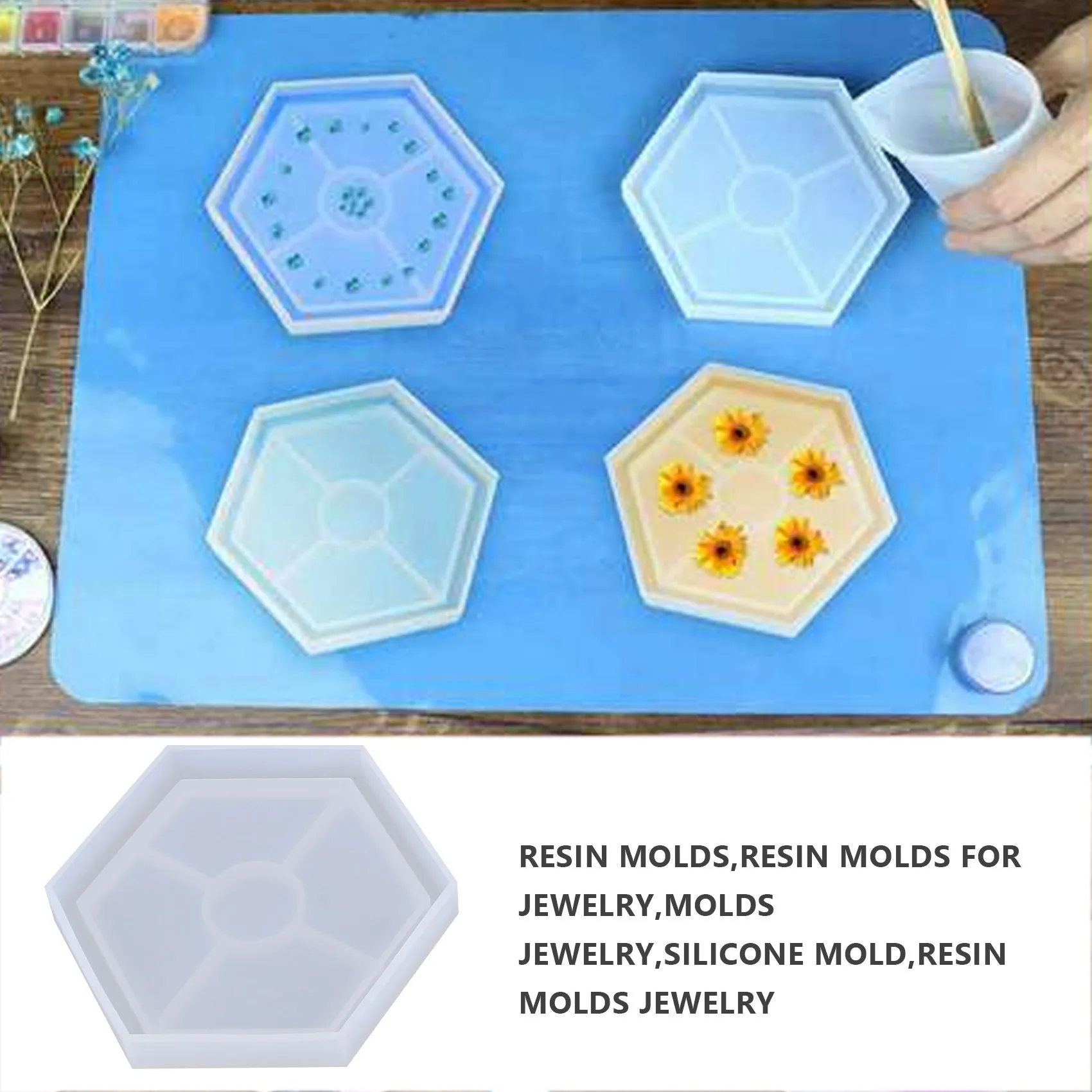 

CYL-Diy Silicone Coaster Resin Molds 5 Pack Epoxy Casting Molds Including Round Hexagon And Square Mold For Resin Concrete Cemen
